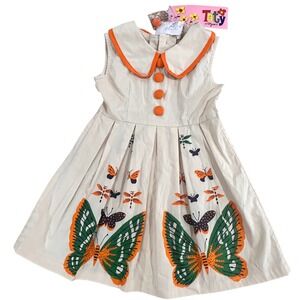 Taty by Tatyana Butterfly Dress Kids 18-24M Beige NWT Vintage Style Peter Pan